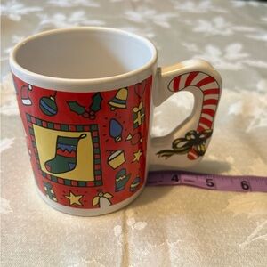 Vintage Festive Holiday Mug with Candy Cane Handle
